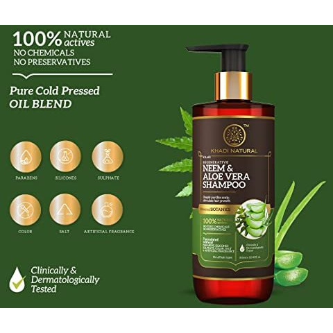 Khadi Natural Neem & Aloevera Shampoo | Shampoo For Hair Growth | Paraben & Artificial Fragrance Free | Suitable For All Hair Types | Powered Botanics | 310 Ml