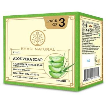 Khadi Natural Aloe Vera Soap|Natural Handmade Soap|Herbal Bathing Soap For Healthy Skin|Natural Soap With Essential Oils|Soap For Soft Skin|Suitable For All Skin Types|Pack Of 3|(125Gm*3) (375Gm)