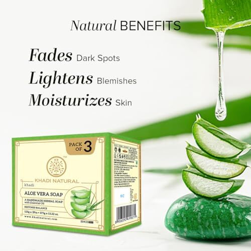 Khadi Natural Aloe Vera Soap|Natural Handmade Soap|Herbal Bathing Soap For Healthy Skin|Natural Soap With Essential Oils|Soap For Soft Skin|Suitable For All Skin Types|Pack Of 3|(125Gm*3) (375Gm)