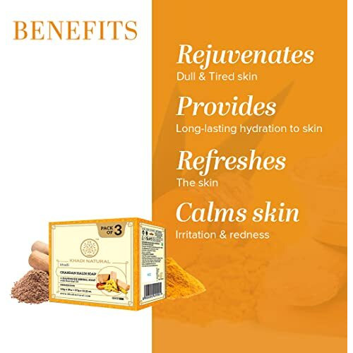 Khadi Natural Chandan Haldi Soap | Herbal Bathing Soap For Glowing Skin | Natural Soap With Essential Oils | Anti-Ageing Soap | Suitable For All Skin Types|Pack Of 3 | (125Gm *3) (375Gm)