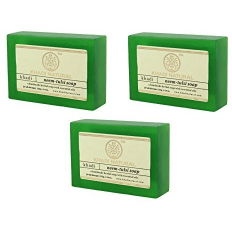 Khadi Natural Neem Tulsi Soap | Handmade Bathing Soap | Herbal Soap For Removing Dirt & Impurities | Suitable For All Skin Types| Pack Of 3(125 * 3, 375 G)