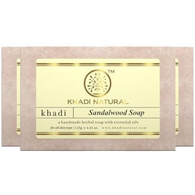 Khadi Natural Sandalwood Soap | Herbal Bathing Soap For Calming Skin| Natural Soap With Essential Oils | Soap For Healthy Skin | Suitable For All Skin Types, Pack Of 3 | (125Gm *3) (375Gm)