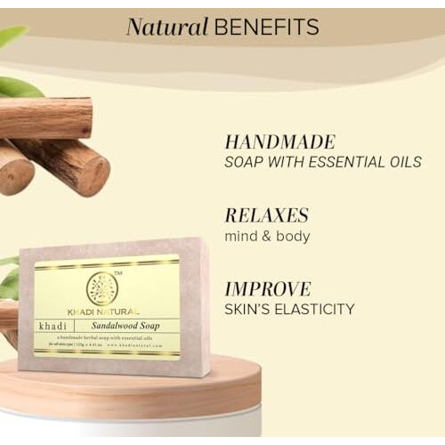 Khadi Natural Sandalwood Soap | Herbal Bathing Soap For Calming Skin| Natural Soap With Essential Oils | Soap For Healthy Skin | Suitable For All Skin Types, Pack Of 3 | (125Gm *3) (375Gm)