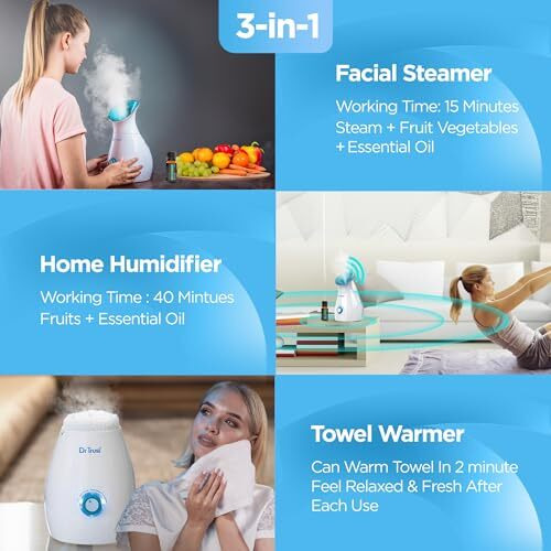 Dr Trust Usa 3-In-1 Nano Ionic Facial Steamer Vaporizer Room Humidifier And Towel Warmer (White)
