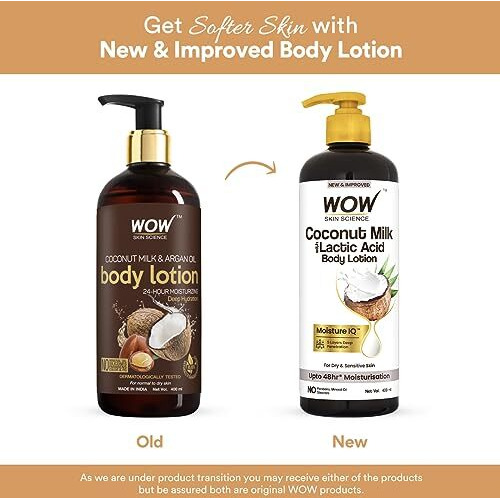 Wow Skin Science Coconut Milk & Argan Oil Body Lotion - Medium Hydration - No Mineral Oil, Parabens, Silicones, Color & Pg - 400Ml