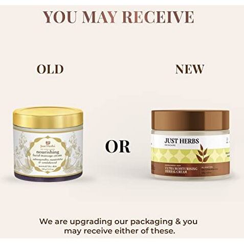Just Herbs Ayurvedic Herbal Nourishing Face Moisturizing Massage Cream With Ashwagandha & Neem For Men & Women | Face Cream For Winters Dull & Dry Skin- 100 Gm