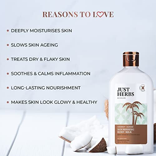 Just Herbs Nourishing Body Milk With Coconut & Almond For Men & Women | Hydrating Body Lotion For Winter Dryness- 300 Ml