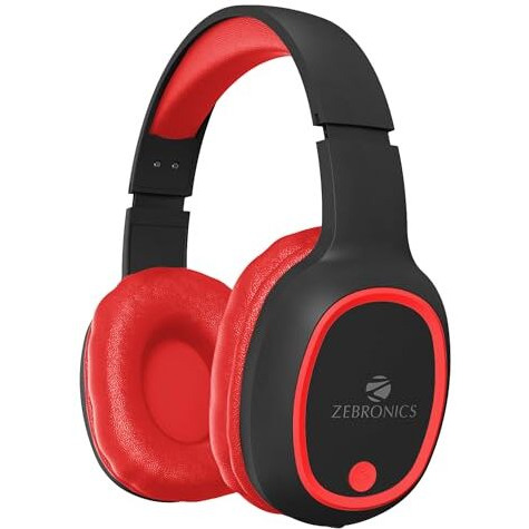 Zebronics Thunder Bluetooth 5.3 Wireless Over Ear Headphones With 60H Backup, Gaming Mode, Dual Pairing, Enc, Aux, Micro Sd, Voice Assistant, Comfortable Earcups, Call Function (Red)