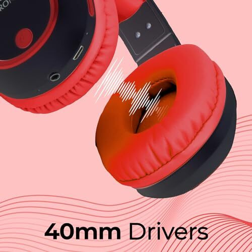Zebronics Thunder Bluetooth 5.3 Wireless Over Ear Headphones With 60H Backup, Gaming Mode, Dual Pairing, Enc, Aux, Micro Sd, Voice Assistant, Comfortable Earcups, Call Function (Red)