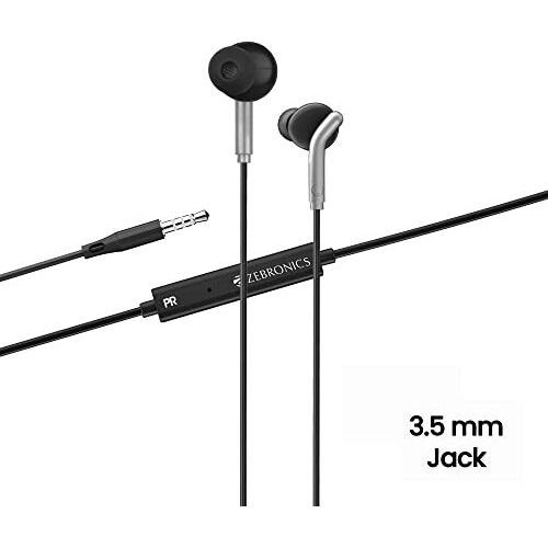 Zebronics Bro In Ear Wired Earphones With Mic, 3.5Mm Audio Jack, 10Mm Drivers, Phone/Tablet Compatible (Black)