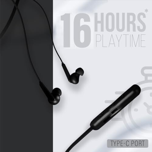 Lumiford Xploriahd Xp25 In-Ear Bluetooth Neckband Earphones, Ipx4 Water Resistant,Voice Assistant,Advanced Bt V5.3,10Mm Extra Bass Drivers,16 Hrs Playback & Quick Type-C Charging (Black)