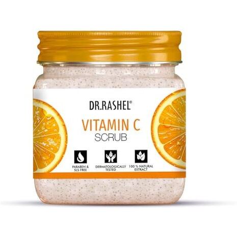 Dr.Rashel Exfoliator For Face & Body (Vitamin C Scrub, 380 Ml) | All Skin |Deep Exfoliation | Dead Skin Remover| Tan Removal | Blackhead Remover