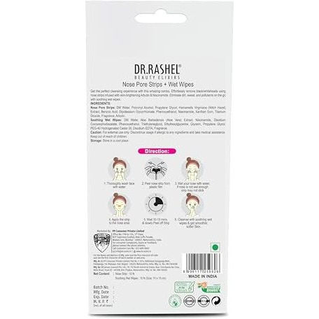Dr.Rashel Nose Pore Strips For Pore Cleansing | Deep Cleansing Nose Strips For Instant And Painless Blackheads Removal || 20 Pcs (White Skin) (10 Strips & 10 Wipes)