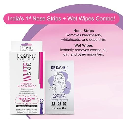 Dr.Rashel Nose Pore Strips For Pore Cleansing | Deep Cleansing Nose Strips For Instant And Painless Blackheads Removal || 20 Pcs (White Skin) (10 Strips & 10 Wipes)