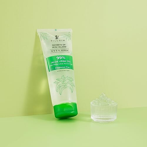 Pilgrim Korean 99% Pure Aloe Vera Gel 200Ml With Vitamin E & Vitamin B5 For Face & Hair | Hydrates & Soothes Skin | Conditions & Softens Hair | Free From Parabens, Sulphates, Mineral Oils & Fragrance I For Women And Men
