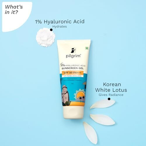 Pilgrim 1% Hyaluronic Acid Sunscreen Gel | Sunscreen Spf 50 +++ For Men And Women With Korean White Lotus | Broad Spectrum, Non-Greasy, No White Cast & Prevents Tanning | All Skin Types | 50 Gm