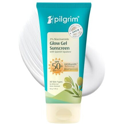 Pilgrim 2% Niacinamide Glow Sunscreen Spf 50 +++ For Men And Women With Spanish Squalane | Enhances Glow, Broad Spectrum, Non-Greasy, No White Cast & Prevents Tanning | All Skin Types | 50 Gm