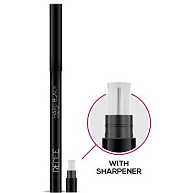 Renee Hard Black Kajal Pen With Sharpener | 24 Hrs Stay | Long Lasting | Super Black Kajal Pencil | Matte Finish & Rich Color Payoff | Smudge & Water Proof | One Swipe Application Formula | 0.35Gm