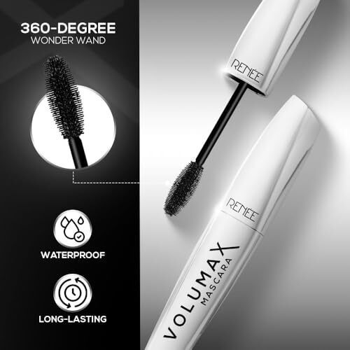 Renee Volumax Mascara Black 10Ml | Quick Dry, Waterproof, Long Lasting Weightless Formula | Volumizes, Lengthens & Conditions The Lashes With Intense Color | 360 - Degree Wand For Clump Free Application