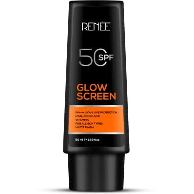 Renee Glowscreen Spf 50 Sunscreen Cream-50Ml, Pa++++ Uva & Uvb Protection, Hyaluronic Acid & Vitamin C|Non-Greasy Matte Formula, No White Cast|For All, Normal, Oily, Dry, Sensitive Skin Types