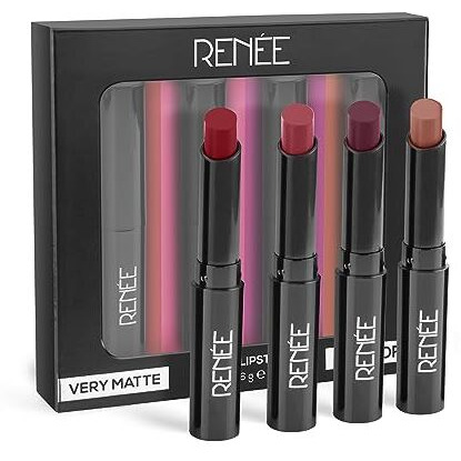 Renee Very Matte - Pack Of 4 Matte Lipsticks, Intense Color Pay Off, Full Coverage Long Lasting Weightless Velvety Formula