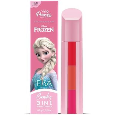 Renee Disney Frozen Princess By Candy 3-In-1 Tinted Matte Lipstick Elsa For Pre-Teen Girls - 3 Versatile Shades In One Stick With No Parabens - Dermatologically Tested, Peta Certified 4.5G