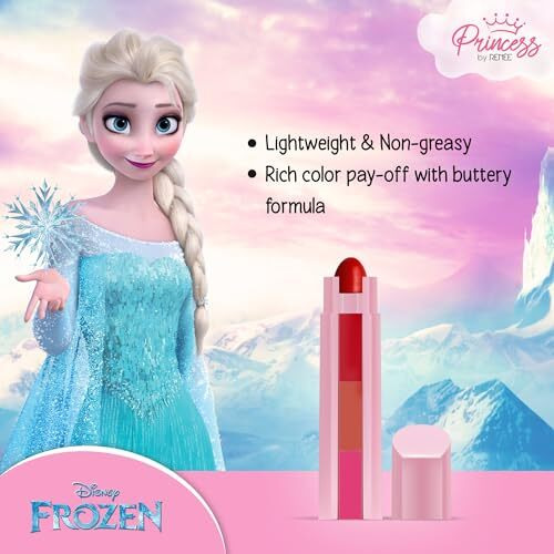 Renee Disney Frozen Princess By Candy 3-In-1 Tinted Matte Lipstick Elsa For Pre-Teen Girls - 3 Versatile Shades In One Stick With No Parabens - Dermatologically Tested, Peta Certified 4.5G