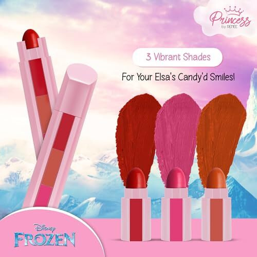 Renee Disney Frozen Princess By Candy 3-In-1 Tinted Matte Lipstick Elsa For Pre-Teen Girls - 3 Versatile Shades In One Stick With No Parabens - Dermatologically Tested, Peta Certified 4.5G