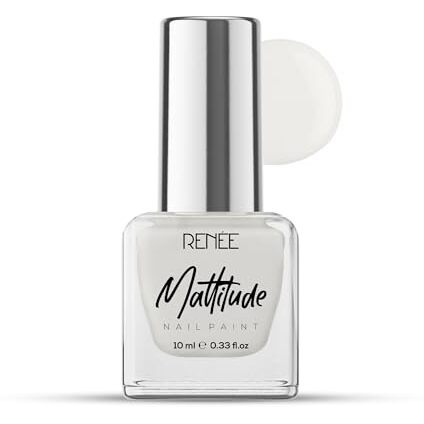 Renee Mattitude Nail Paint - Chalk White, Quick Drying, Matte Finish, Long Lasting, Chip Resisting Formula With High Coverage, Acetone & Paraben Free, 10 Ml
