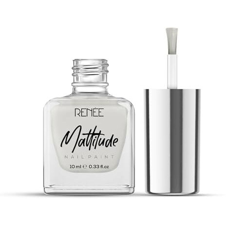 Renee Mattitude Nail Paint - Chalk White, Quick Drying, Matte Finish, Long Lasting, Chip Resisting Formula With High Coverage, Acetone & Paraben Free, 10 Ml