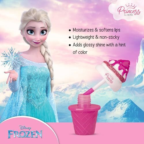 Renee Disney Frozen Princess Icecream Lip Gloss Elsa-For Pre-Teen Girls,Enriched With Shea Butter & Apricot Oil,Adds Glossy Shine With Nourishing And Moisturizing Effect - No Parabens - 8Ml