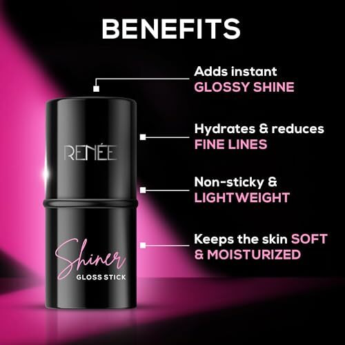 Renee Shiner Face Gloss Stick | Gives Instant Glossy Shine | Hydrates & Moisturizes | Non-Sticky | Lightweight Formula | Offers Soft Skin | Enriched With Vitamin E, Sunflower Seed & Coconut Oil | 5Gm