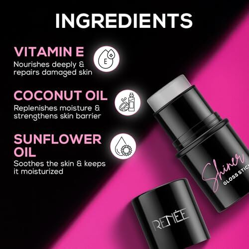 Renee Shiner Face Gloss Stick | Gives Instant Glossy Shine | Hydrates & Moisturizes | Non-Sticky | Lightweight Formula | Offers Soft Skin | Enriched With Vitamin E, Sunflower Seed & Coconut Oil | 5Gm
