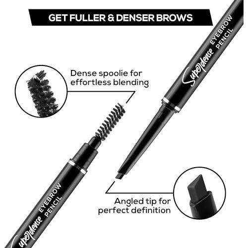 Renee Superdense Eyebrow Pencil With Spoolie - Black, Smudge Proof, Waterproof, Highly Pigmented For Fill In Brow Gaps, Smooth One-Swipe Precision Application, Enriched With Vitamin C & Jojoba Oil