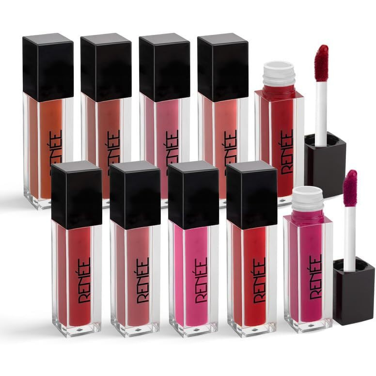 Renee Stay Forever Matte Liquid Lipstick Combo | Transfer & Smudge-Proof | Long Lasting | Infused With Vitamin E & Jojoba Oil | Perfect For Gifting, Wedding & Special Occasions | Travel Pack Of 10