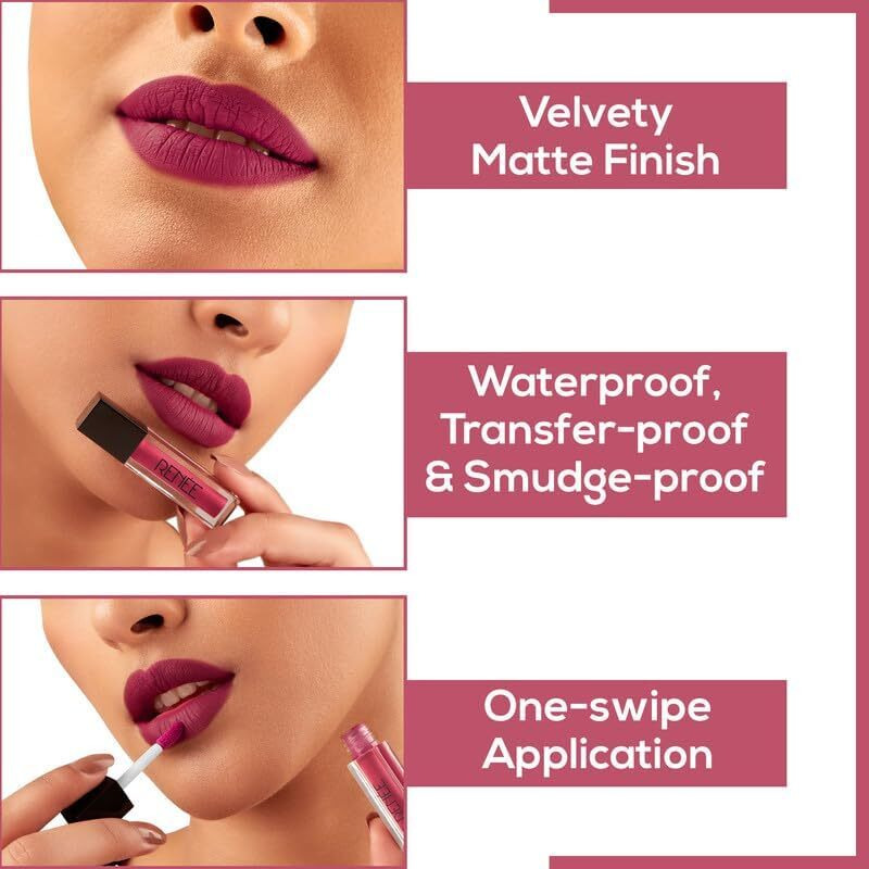 Renee Stay Forever Matte Liquid Lipstick Combo | Transfer & Smudge-Proof | Long Lasting | Infused With Vitamin E & Jojoba Oil | Perfect For Gifting, Wedding & Special Occasions | Travel Pack Of 10