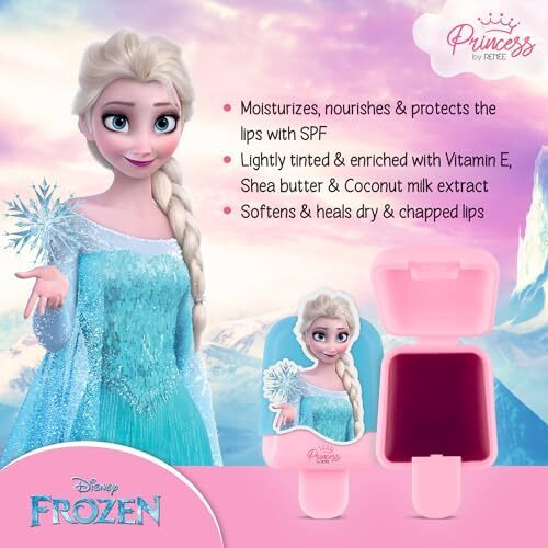 Disney Frozen Princess By Renee Popsicle Elsa Lip Balm, Spf10, Lightly Tinted & Enriched With Vitamin E & Coconut Milk Extract, Moisturizes, Nourishes & Protects, Softens & Heals Chapped Lips 2 Gm