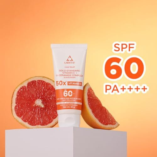 Light Up Gold Rush Gold Standard Vitamin C + 1% Ceramide Complex Sunscreen, Spf 60 Pa ++++, Uva/Uvb Filters Anti Blue Light Anti Pollution - 50G|For All, Normal, Oily, Dry, Sensitive Skin Types