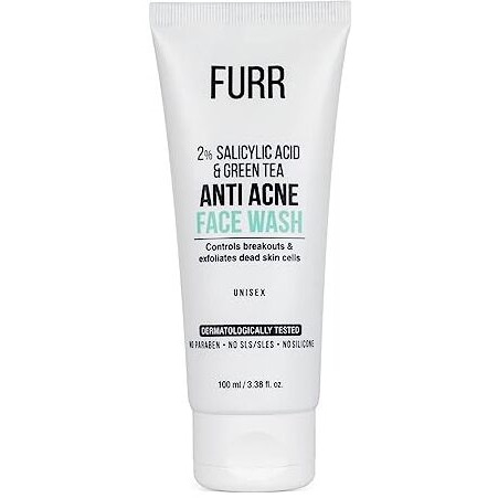 Furr Anti Acne Face Wash 2% Salicylic Acid With Green Tea & Tomato Fruit Juice | Controls Active Acne | Reduces Blemishes | Exfoliates Dead Skin Cells | Face Wash For Men & Women | 100Ml
