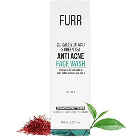 Furr Anti Acne Face Wash 2% Salicylic Acid With Green Tea & Tomato Fruit Juice | Controls Active Acne | Reduces Blemishes | Exfoliates Dead Skin Cells | Face Wash For Men & Women | 100Ml