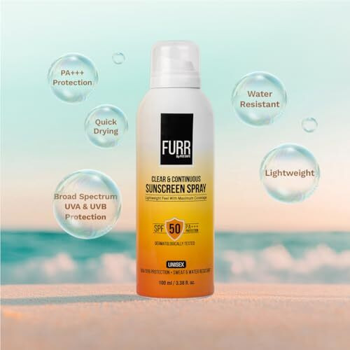 Furr Sunscreen Body Spray Spf 50 Pa+++ Uva & Uvb | Waterproof | All Skin Types | Quick Drying Technology | Perfect For Sensitive Skin | Lightweight | No Whitecast | Broad Spectrum | Sweatproof | 100Ml