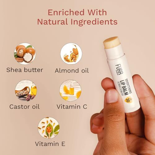 Furr 1% Vitamin C & Kojic Acid Brightening Lip Balm With Spf 30 | Heals, Hydrates & Softens | Reduces Pigmentation | Almond Oil, Shea Butter, Vitamin E Infused | Lip Balm For Soft Glossy Lips | Unisex