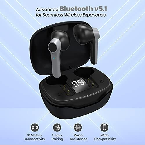 Ptron Basspods 281 Bt5.1 Tws In Ear Headphones With Deep Bass, Touch Control, Ipx4 Sweat/Water-Resistance, Stereo Calling & Passive Noise Canceling Earbuds With Digital Case (Black & Grey)