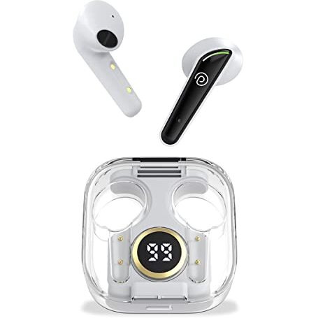 Ptron Newly Launched Bassbuds Nyx In-Ear Wireless Headphone, Immersive Audio, Bt5.1, Stereo Calls, 50Ms Movie Mode, Touch Control Tws Earbuds, Digital Case, Type-C Fast Charging & Ipx4 (White/Black)