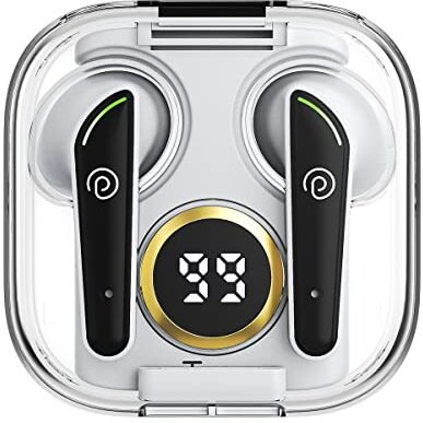 Ptron Newly Launched Bassbuds Nyx In-Ear Wireless Headphone, Immersive Audio, Bt5.1, Stereo Calls, 50Ms Movie Mode, Touch Control Tws Earbuds, Digital Case, Type-C Fast Charging & Ipx4 (White/Black)