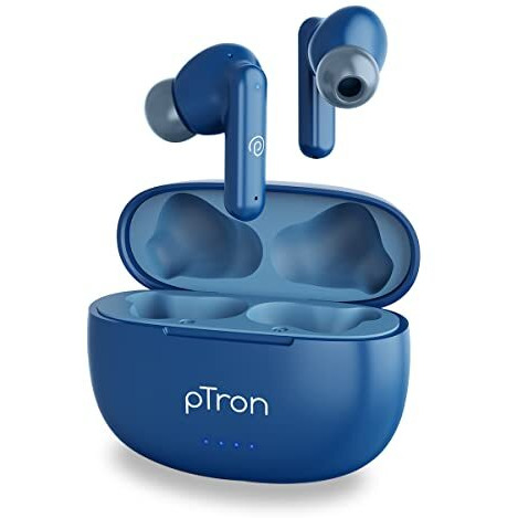 Ptron Newly Launched Bassbuds Zen In-Ear Wireless Tws Earbuds With Quad Enc Mic Trutalk, 50Hrs Playtime, Bluetooth Headphone 5.3 With Mic, Deep Bass, Touch Control, Type-C Fast Charging & Ipx4 (Blue)