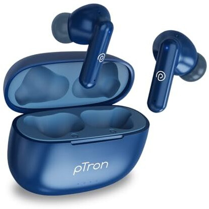Ptron Newly Launched Bassbuds Zen In-Ear Wireless Tws Earbuds With Quad Enc Mic Trutalk, 50Hrs Playtime, Bluetooth Headphone 5.3 With Mic, Deep Bass, Touch Control, Type-C Fast Charging & Ipx4 (Blue)