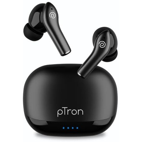 Ptron Basspods Encore Quad Mic Enc Tws Earbuds With 50H Playtime, Immersive Sound, In-Ear Bluetooth 5.3 Headphones, Type-C Fast Charging, Voice Assistant, Touch Controls & Ipx4 Water Resistant (Black)