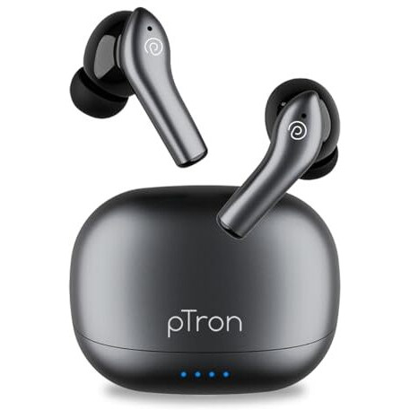 Ptron Basspods Encore Quad Mic Enc Tws Earbuds With 50H Playtime, Immersive Sound, In-Ear Bluetooth 5.3 Headphones, Type-C Fast Charging, Voice Assistant, Touch Controls & Ipx4 Water Resistant (Grey)