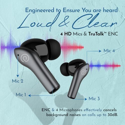 Ptron Basspods Encore Quad Mic Enc Tws Earbuds With 50H Playtime, Immersive Sound, In-Ear Bluetooth 5.3 Headphones, Type-C Fast Charging, Voice Assistant, Touch Controls & Ipx4 Water Resistant (Grey)